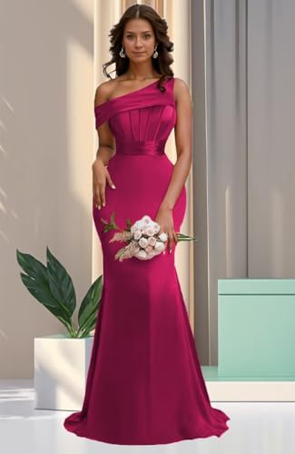 One Shoulder Bridesmaid Dresses for Wedding Mermaid Corset Satin Prom Dress Long Formal Gowns3
