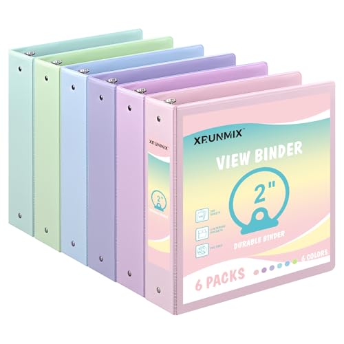 2-inch 3-Ring Binder with Pockets Basic Binders 2 Pastel Color Binders Holds Letter Size 8.5 x 11 450 Sheet Capacity Bundle 6 Pack for Back to School (2- Inch)