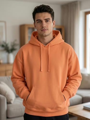 Image of NOBERO Oversized Solid Hooded Sweatshirt for Men | Oversized Hoodie for Men | Hooded Pullover | Cotton Rich Printed Hoodie 280 GSM Fleece