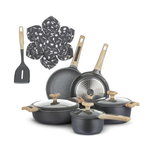 KASANOVA batterie de casseroles à induction Evolution, batterie antiadhésives, casseroles pour induction et toutes les plaques de cuisson, haute qualité. (12 pièces)