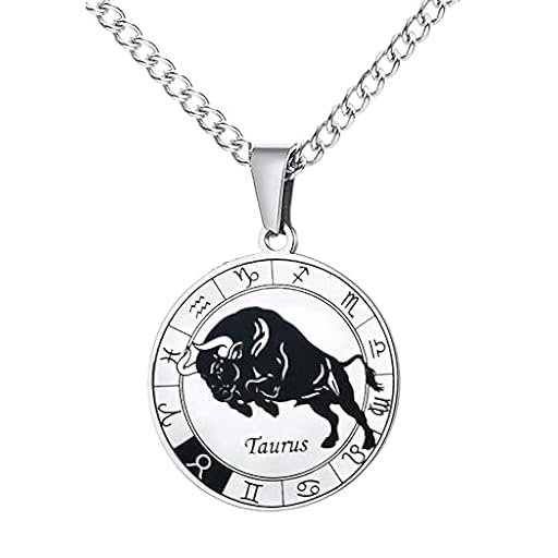 HIJONES Moneda Redonda Zodiaco Constelación Collar Colgante para Hombre de Acero Inoxidable Collar Amuleto para Mujeres Hombres Regalo Tauro | Ya disponible en tu tienda friki favorita! En mundofriki.es!