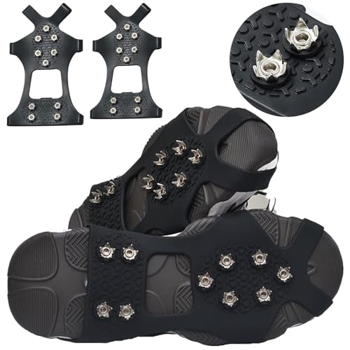 DKDDSSS Crampones, Crampones 10 Dientes Tacos Picos, Crampones Nieve Hielo, Crampones de Marcha, para Tracción en Hielo Nieve y Deportes, Fácil de Pone