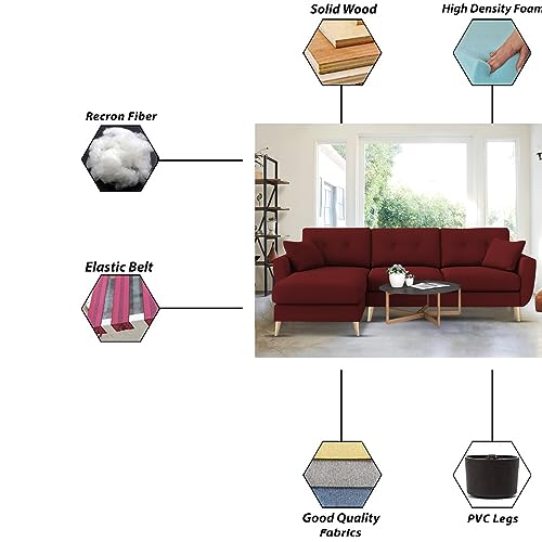 Image of BRAXTON Lindel RHS 4 Seater L Shape Sofa Set for Living Room (Maroon) Premium Velvet Fabric Sofa