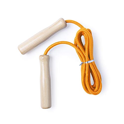 Cuerda de Saltar en divertidos colores, Cuerda Ajustable de 260 cm con Mango de Madera barnizada, Skipping Rope Kids, ajustable Cotton Jumping Rope con mango de madera para niños y niñas. (Amarillo)