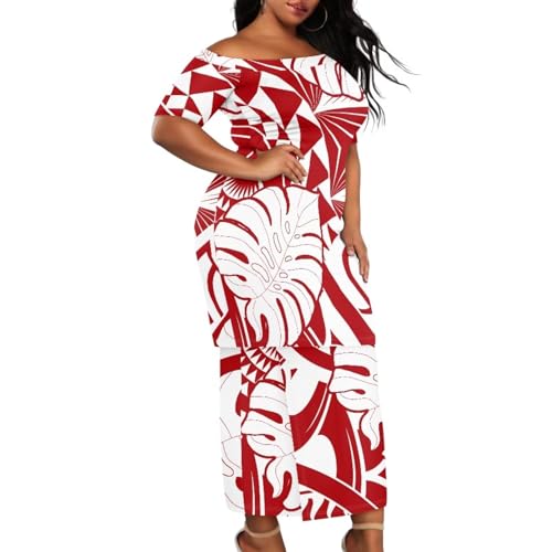 High Waist Midi Skirt Set Puletasi Polynesia Tribal Clothing Off Shoulder Long Dress 2Pcs Set Top Skirts Outfits2