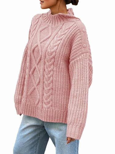 Saodimallsu Womens Oversized Cable Knit Sweaters 2025 Fall Winter Trendy Button Up Turtleneck Chunky Pullover Sweater Tops2