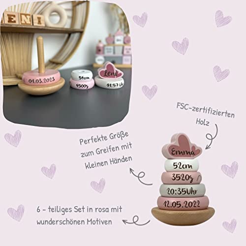 KIDSLINO Stapelturm rosa - personalisierbar I Geschenk zur Geburt & Taufe Handmade Baby Holzspielzeug Personalisierte Geschenke Label-Label Stapelspiel mit Name Geburtsdaten