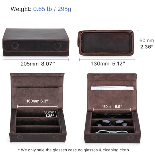 Image of CONTACTS Genuine Leather Sunglasses Travel Case Hard Eyeglasses Box Vintage Eyewear Holder Travel Accessories