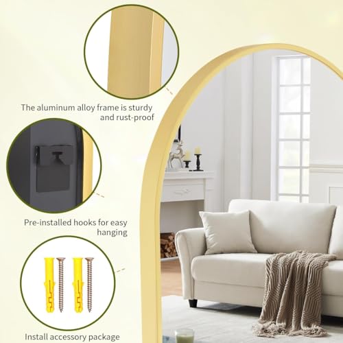 Image of BEAUTYPEAK 26 inchx28 inch Arch Bathroom Mirror, Wall Mounted Vanity Metal Frame Mirror for Bedroom, Entryway, Living Room, Gold