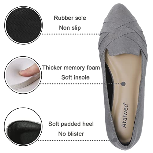 Ataiwee Women's Wide Width Flats Shoes - Classic Office Suede Pointed Slip On Ballet Shoes.(1910005-7,Gr/Mf,6 W) #TOP2