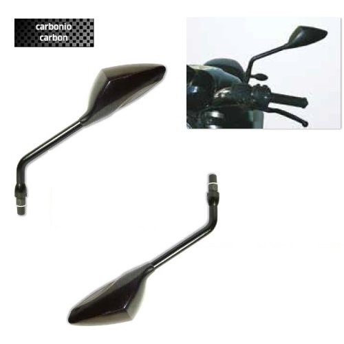 PER APRILIA PEGASO 650 STRADA 2005 - 2011 COPPIA SPECCHIETTI CARBON LOCK RETROVISORE DA MANUBRIO PER MOTO FAR + KIT MONTAGGIO ATTACCO VITE M8