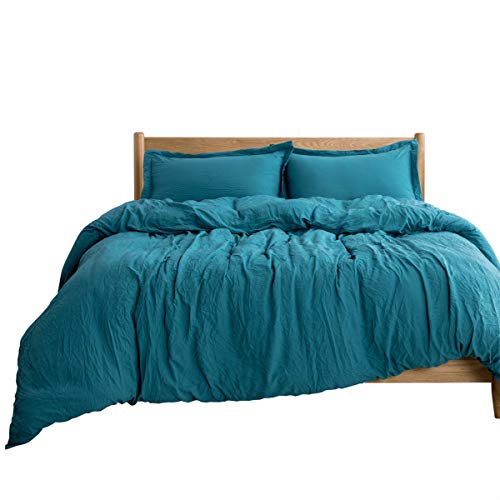 Bedsure Washed Duvet Cover Set Full/Queen Size with Zipper Closure Teal, Ultra Soft