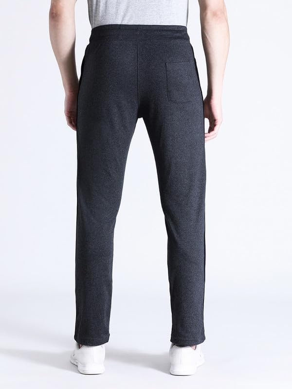 Image of CROCODILE Men Solid Slim Fit Track Pant | Mid Rise | Drawstring Waist | Regular Length | Casual Sports Lounge Bottomwear Navy Melange
