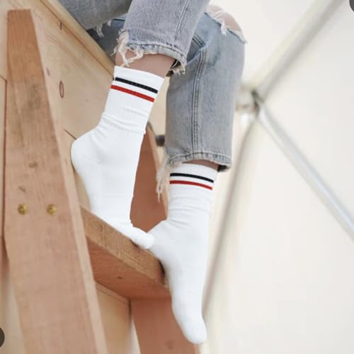 Image of 4 PAIRS Striped Crew Socks For Women Casual Cotton Novelty Retro Athltic Socks Unisex MultiColor