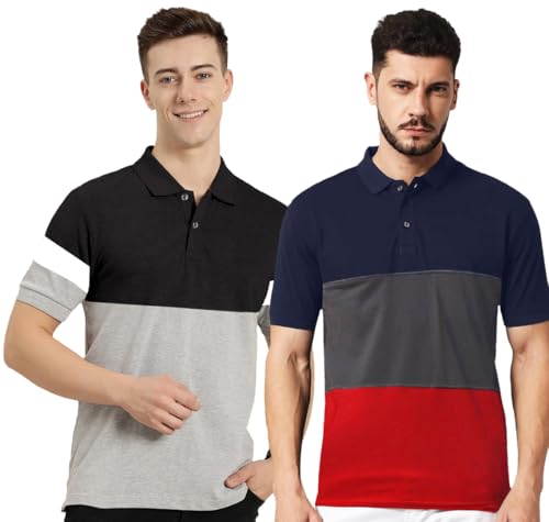 Image of LEOTUDE Men's Regular Fit Round Neck Colorblock T-Shirt for Men (Pack of 2)