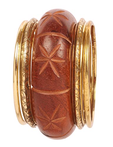 Image of Touchstone wood bracelets for women bangle wooden jewelry handmade artisan bangles natural handcrafted brown olive stylish chunky boho bohemian bracelet brass metal inlaid woods stackable