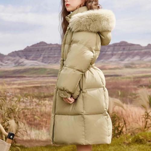 Girls Long Puffer Jacket Zip Up Button Faux Fur Hood Quilted Coat Winter Windproof Warm Soft Parka Coat with Pockets2