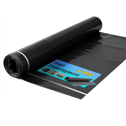 SUNSHORE 6 Mil 360 sq. ft. Black Moisture Barricade Underlayment Polyethylene Film Roll for Vinyl Laminate SPC Engineered Wood Floors with Adhesive Strip