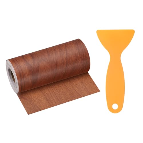 Image of HARFINGTON Wood Grain Repair Tape 4 Inch x 33ft Self Adhesive Repair Patch Tape Simulated Wooden Floor Tapes with Plastic Scraper for Tables Doors Windows Furniture, Bright Brown Wood