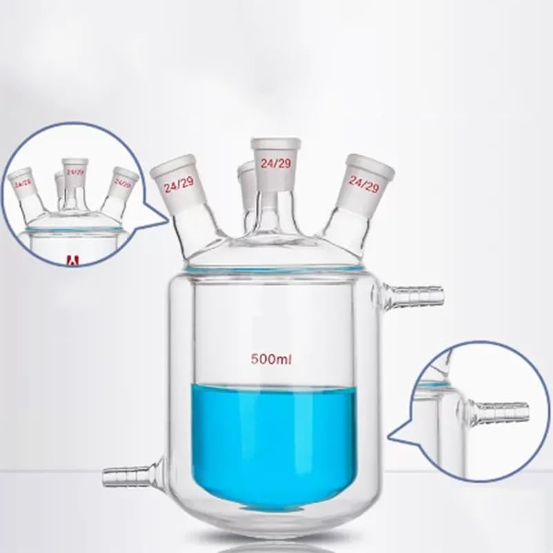 Matraz de vidrio de alto contenido en borosilicato Frasco de reacción de cuatro bocas con doble camisa de vidrio de borosilicato 50-5000 ml(500ml)