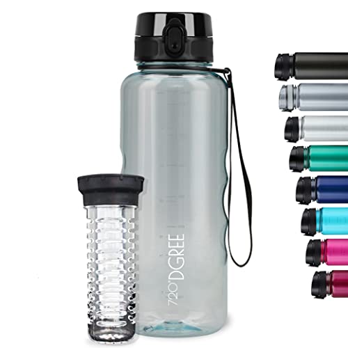720°DGREE Trinkflasche 1,5l “uberBottle“ crystalClear +Früchtebehälter - BPA-Frei, Auslaufsicher - Wasserflasche für Gym, Fitness, Outdoor, Wandern - XL Tritan Sportflasche: Groß, Leicht, Stoßfest 1