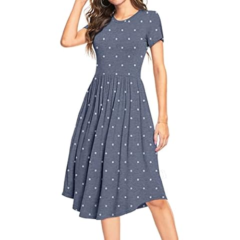 HAOMEILI Light Blue Polka Dot Midi Dress Cover