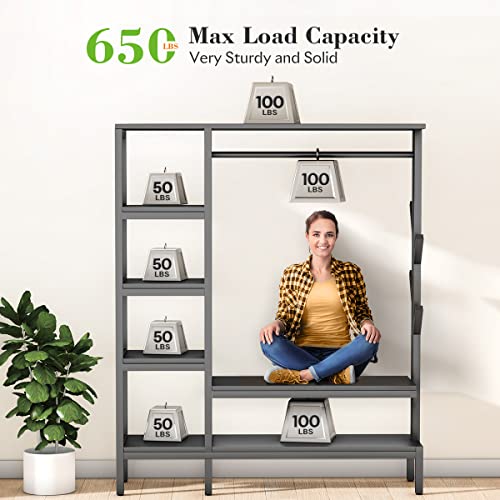 Hokeeper 650Lbs Capacity Free Standing Closet Organizer With 6 Metal Shelves And Coat Rack Heavy Duty Clothing Rack For Hanging Clothes Closet Storage Wardrobe Closet Garment Rack For Bedroom #TOP2