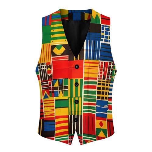 African Kente Cloth Ethnic Art Pattern Mens Suit Vest Slim Fit Button Up V Neck Business Waistcoat Sleeveless Dressy Top3