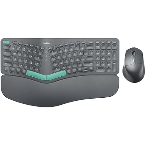 Nulea KM75 Advanced Ergonomic Wireless Keyboard and Mouse Combo, Comfortable Natural Typing, Palm Rest, Multi-Device (Bluetooth, 2.4G, Wired), Rechargeable, for Multi-OS, Windows, Mac, Android(Grey) Cover