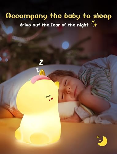 Image of Desidiya Silicone Unicorn Night Light Rechargeable Led Lamp with 7-Color Breathing Modes, Touch Sensor Control- Perfect Decoration for Kids Bedroom Decor, Gifts Baby, Children, (White)