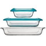 Libbey Baker’s Premium 5 Piece Glass Bakeware Set, Includes 10x14, 9x13 with Lid, and 8x8 with Lid, Stackable with GreatGrip™ Handles