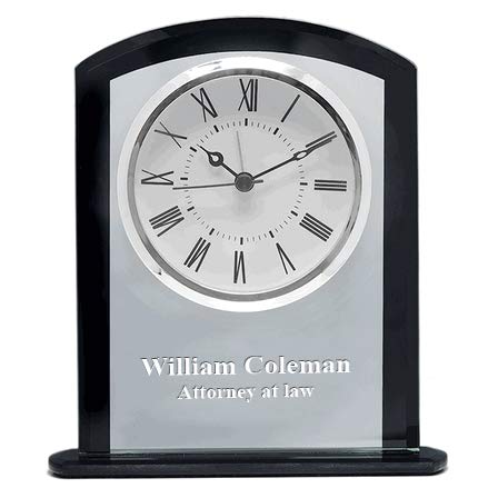 Executive Gift Shoppe | Personalized Clear & Black Crystal Square Dome Desk Clock | Customized Tabletop Quartz Clock | Free Custom Engraving | Perfect Business Gift | Presentation Box
