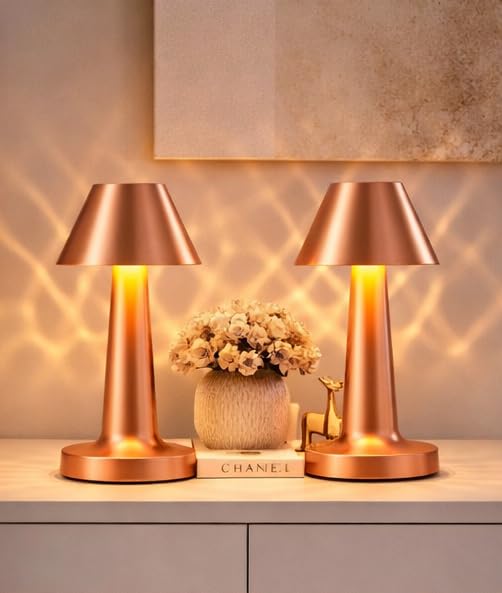 Image of blissbells Modern Rose Gold Table Lamp | Premium Metal Bedside Lamp with Warm Ambient Light for Home Decor