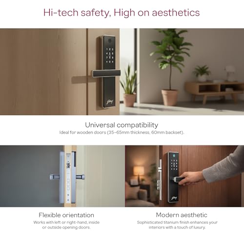Image of Godrej 'New Launch' Smart Lock | Neo Prime Digital Lock for Wooden Door | Fingerprint, PIN, RFID Card & Mechanical Key | 4 in 1 Access | Titanium Grey |3 Yrs Warranty