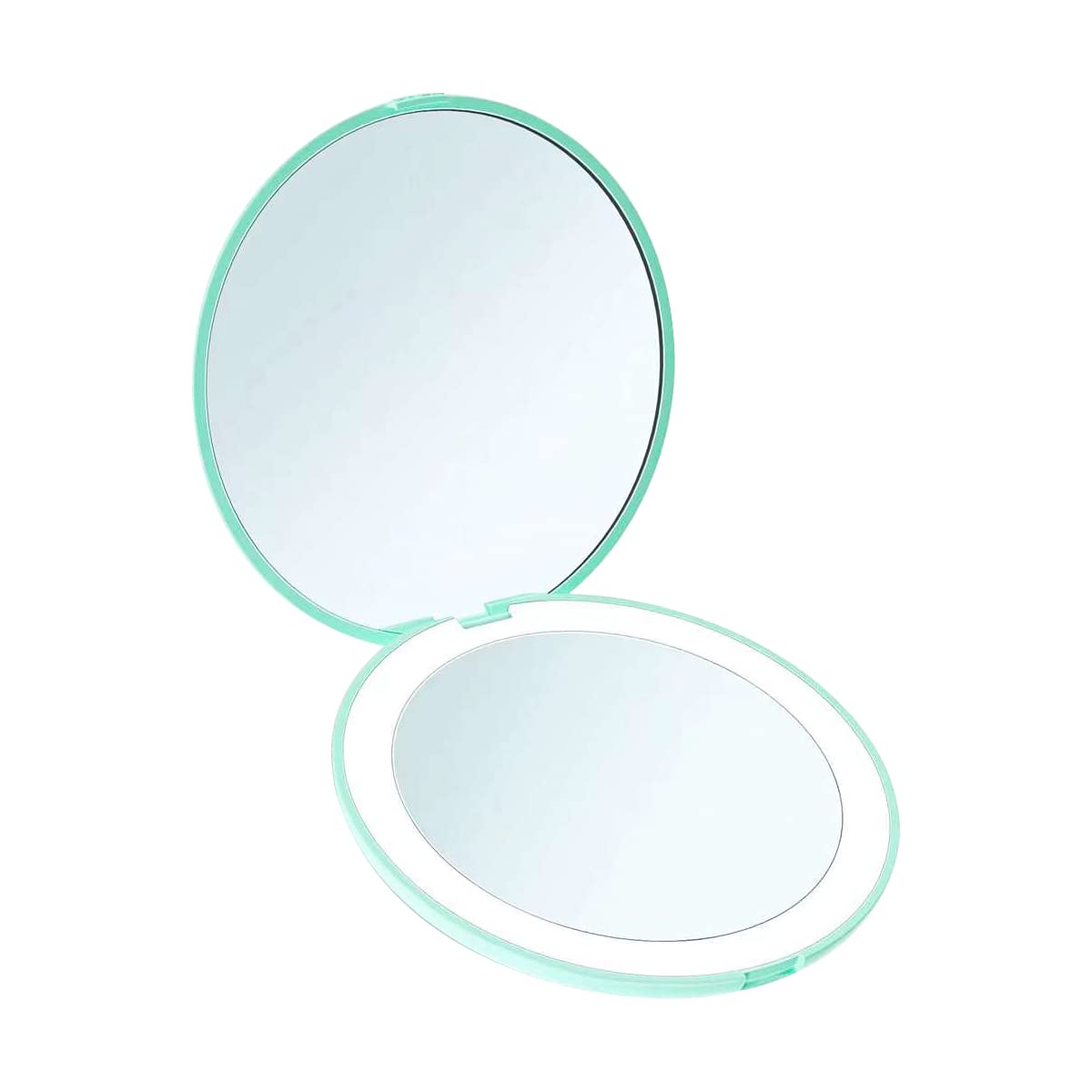CENPEK Mini LED Espejo de Bolsillo Pequeño Espejo Cosmético con Luz Compacto Plegable Doble Cara Redondo,Verde