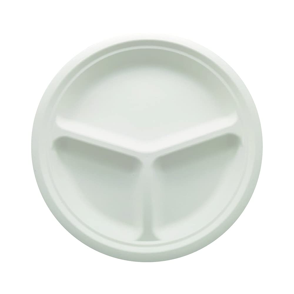 EcoShine Biodegradable 10" 3 Compartment Bamboo Fiber Disposable Plates (25 Pieces)