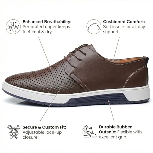 Image of konhill Men's Casual Oxford Shoes - Breathable Dress Shoes Loafers Lace-up Flat Sneakers