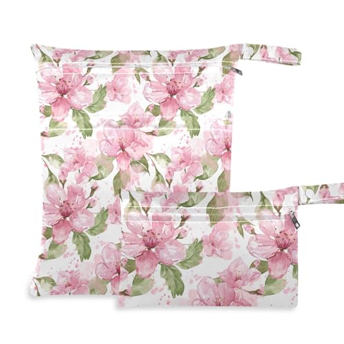 Coikll Wet Dry Bags for Cloth Diaper 2 Pack Waterproof Yoga Gym Bag for Swimsuit Wet Clothes Baby Items-?Pretty Flower?