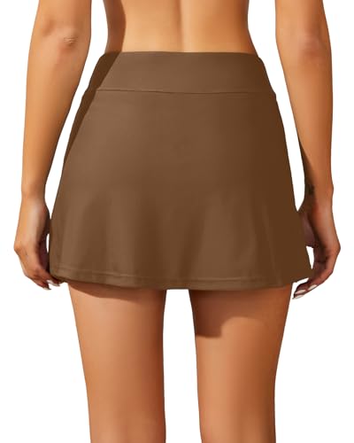 Image of High Waisted Split Swim Skirt Built-in Shorts Tummy Control Swim Bottom | Wide Flattening Band, Versatile Top Pairing, Full rear modesty via long hem