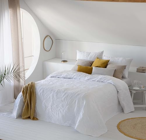 Fundeco - Colcha Cama 150 - Diseño Floral Elegante - Color Blanco - Medida 250x270 cm - Incluye 2 Fundas de Cojín 50x70 cm - 100% Poliéster (Mireya Blanco)