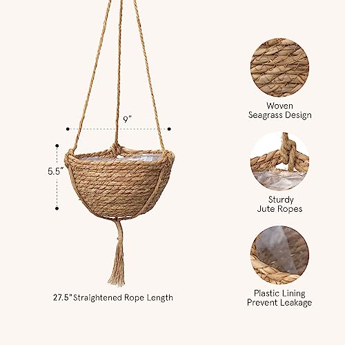 La Jolie Muse Natural Seagrass Hanging Planter Basket Set,Indoor Plant Pots thumb #5