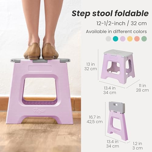 Image of Vigar Compact Folding Step Stool, 12-1 /2 in, Purple | 12-1 /2 in Foldable Stool, Lightweight Portable Design, Handle, Non Slip Surface, Space-Saving, Supports up to 330 lb