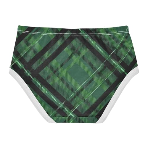 Dark Green Plaid Elastic Waistband Girls' Panties Comfort Color for Girls in Sizes 2T,3T, 4T, 5T, 6Y and 8Y2
