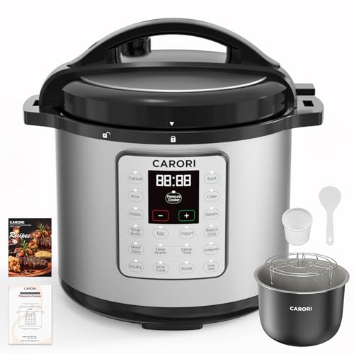 Image of Silver 8 Quart Pressure Cooker, 1200W Multi-Function Cooker with Saute, Steam, Yogurt & Sterilize Functions Dishwasher Safe & Secure Venting.