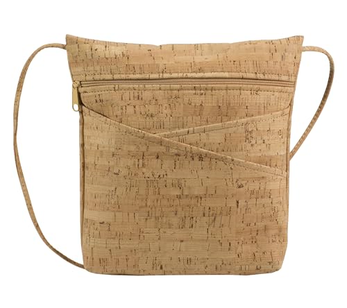 Criss Cross Pocket Cork Cross Body Bag with Natural Zipper