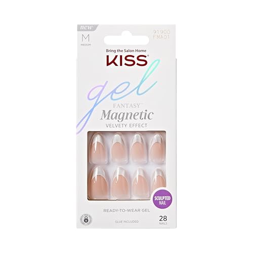 KISS Gel Fantasy, Press On Nails, Nail glue included, 'North Coast', Silver, Medium Size, Almond Shape, Includes 28 Nails, 2g glue, 1 Manicure Stick, 1 Mini File