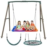 Hapfan 60' Platform Swing with 7.5 FT Tall Swing Frame, 32' Spider Web Swing and Belt Swing