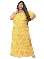 CLOCHOICE Cotton Women's Plus Size Nighty Maxi Nightdress 2Xl/3Xl/4Xl (Yellow) (4Xl, Yellow)