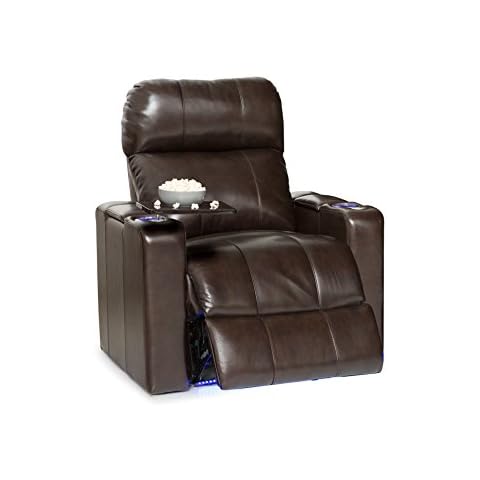 Seatcraft Monterey Leather Home Theater Seating Recliner with Adjustable Powered Headrest, in-Arm Storage, USB Charging, Ambient Base Lighting and Cup Holders, Brown Cover