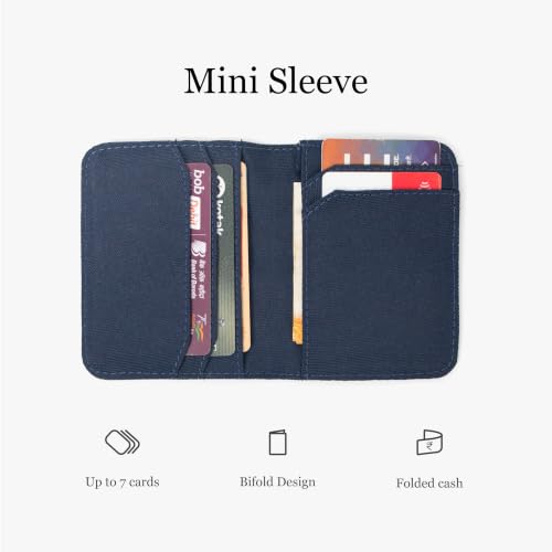 Image of Bellblock Mini Sleeve Canvas Card Holder for Men /Women | Slim Handcrafted Bifold Card Wallet | Holds Upto 7 Credit /Debit /ATM Cards & Folded Cash | Navy Blue